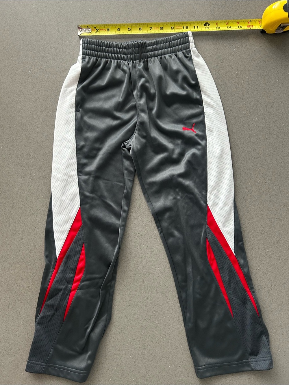 Puma Kids Gray Sweatpants with White Panels & Red Accents Size s 7-9yrs..